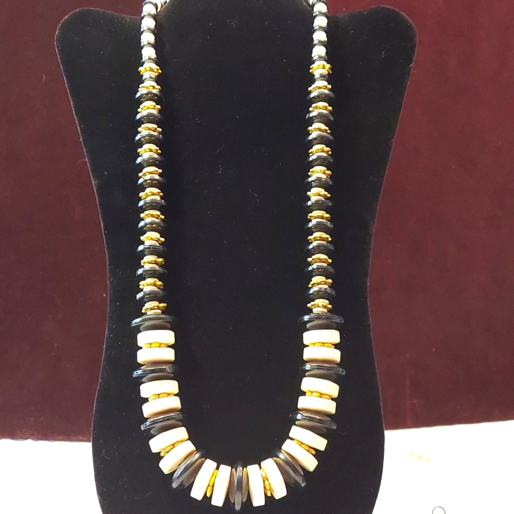 Pauline Rader Necklace, B&W, Goldtone Unique‎ Spacers, Vintage, RARE